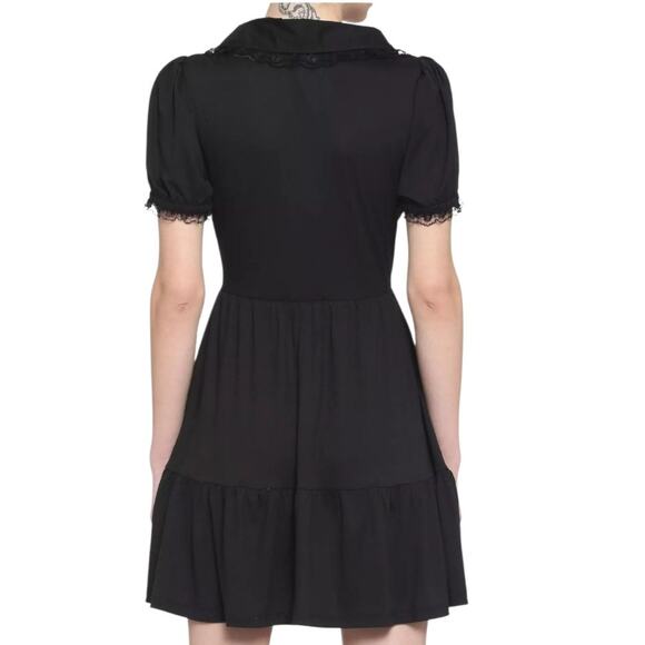 Hot Topic Black Mushroom Babydoll Mini Dress S Lace Collar Tiered Party - Picture 7 of 13